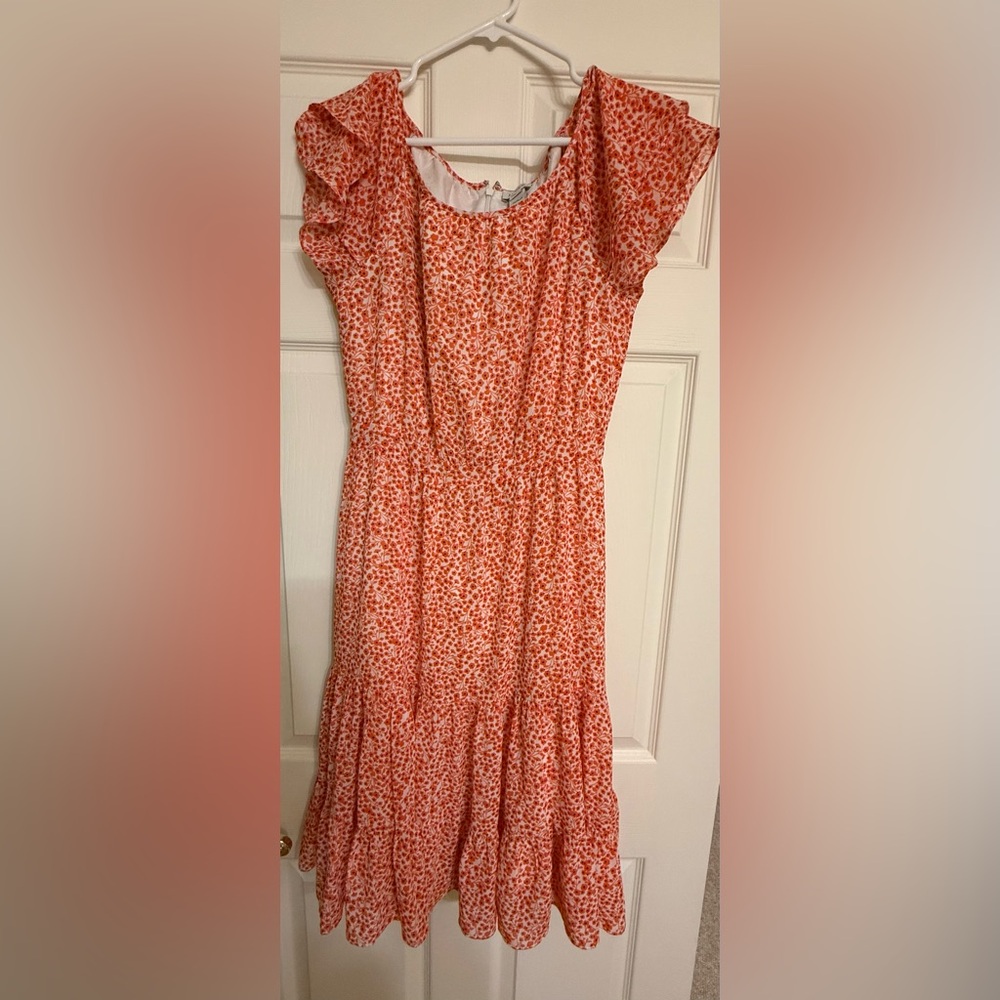 J. Crew White Dress with Orange and Black Floral Pattern